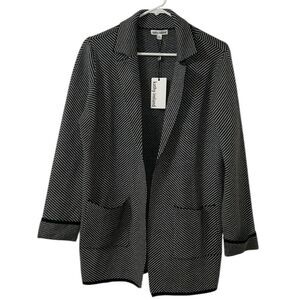 Kathy Ireland Plaid Gray/Black Open Front Sweater Blazer(Size Medium)
